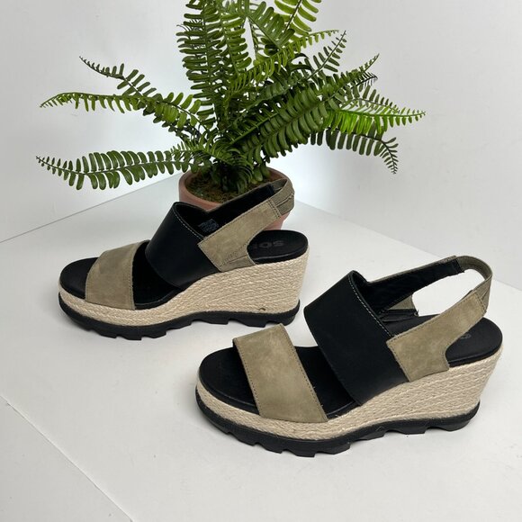 SOREL Joanie II Slingback Wedge Sandals Size 9 Leather Suede Platform - Picture 5 of 12